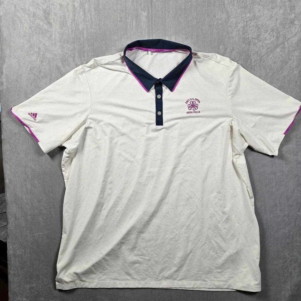 Adidas Golf Polo Mens 2XL White‎ 2017 U.S. Open Erin Hills Climacool Shirt